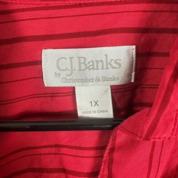 CJ Banks Womens Button Up Top Stripes Red Plus Size 1X - Picture 3 of 11